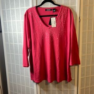 Woman’s pink sweater 3/4 length sleeve sweater 2X New!